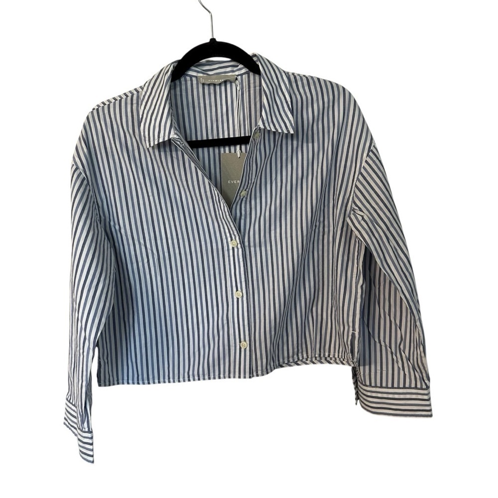 Everlane Women’s Long Sleeve Button Up Blue Stripe Cotton PJ Top Sz XXS NWT
